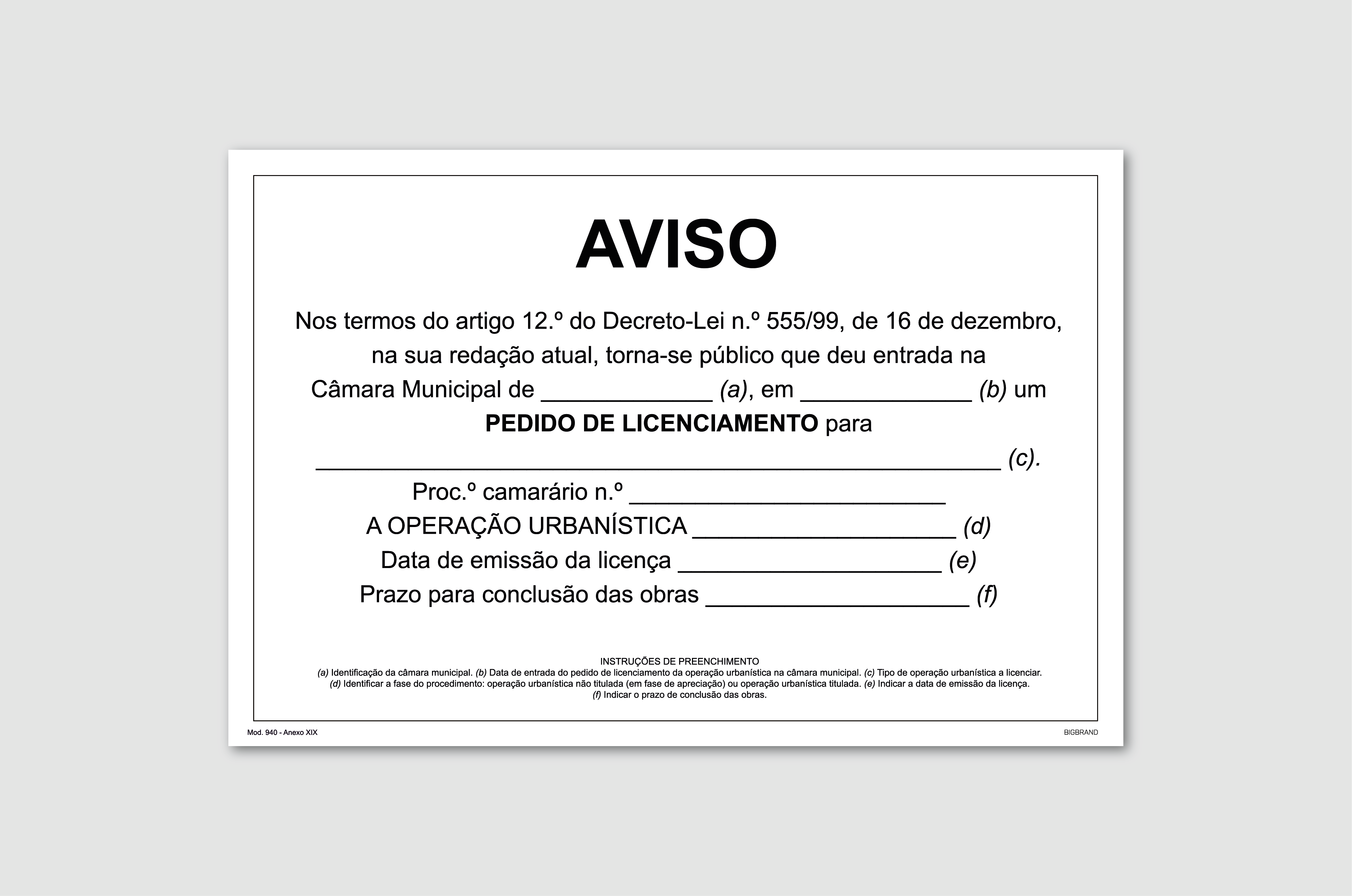 Pedido de Licenciamento (Ant. Mod.940)